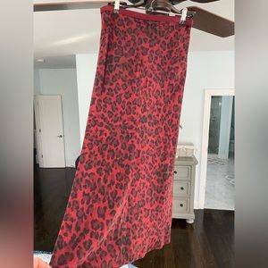 Anine Bing silk skirt, black/red cheetah print, size L, waist 30”, length 35”